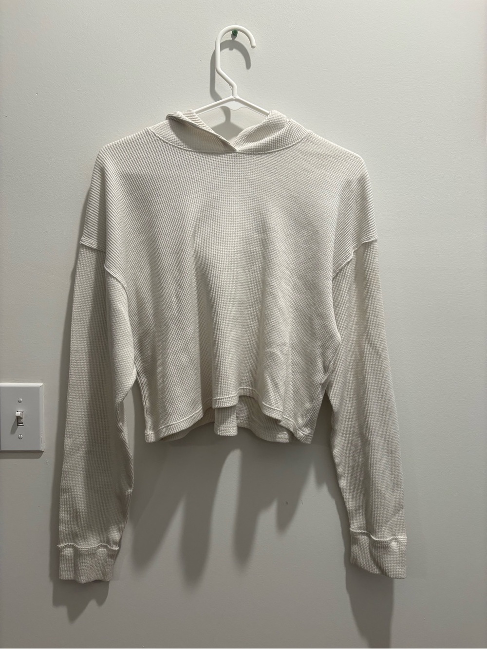 Hollister White Cropped Waffle-Knit Hoodie Long Sleeve